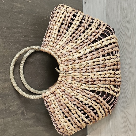 Straw Studios Woven Rattan Circle Boho Hand Bag Purse - Picture 4 of 12